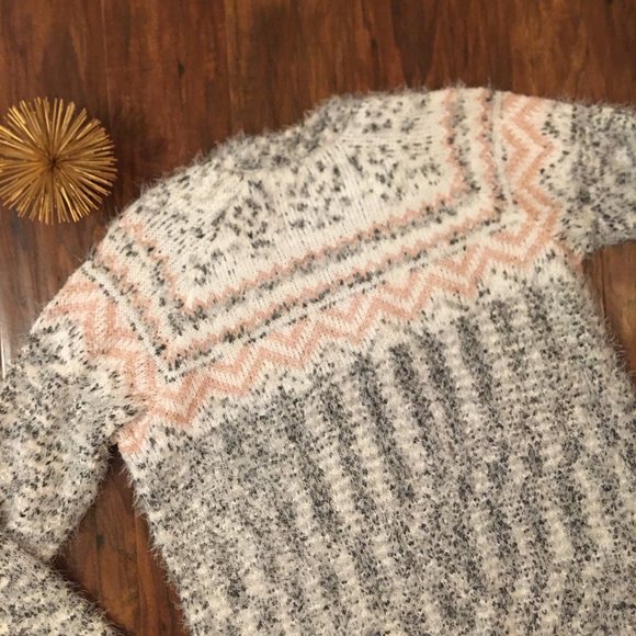 Retrology Long Sleeve Feather Knit Pink Gray Cream Long Cardigan Sweater Size M. - Picture 8 of 8